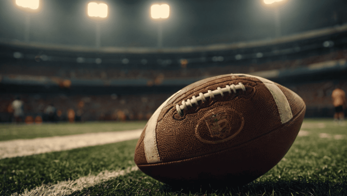 A football lying on a field in a stadium under bright lights, symbolising digital governance in sports.